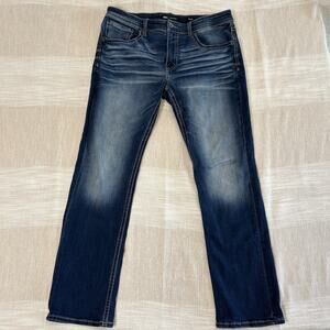 Buckle BKE Jake Straight Men's Jeans Sz 36x32 Med Blue Denim Distress Whiskers